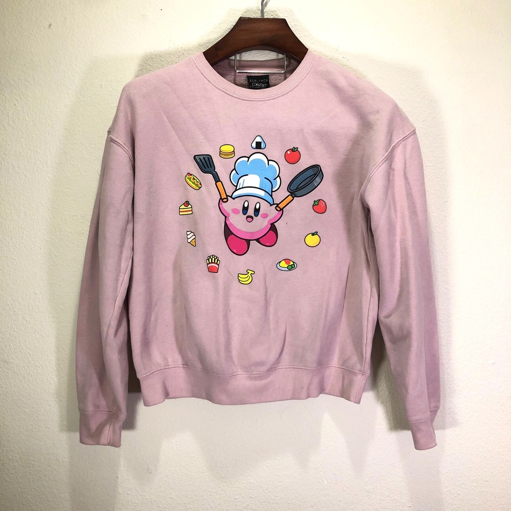 BoxLunch Nintendo Kirby Chef Pink Crewneck Sweatshirt SJ176 Small